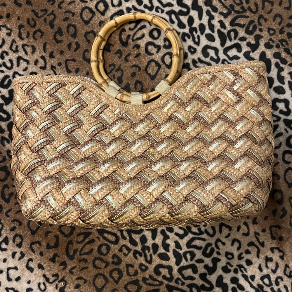 Tan Woven Tote with Ring Handle - Picture 2 of 3